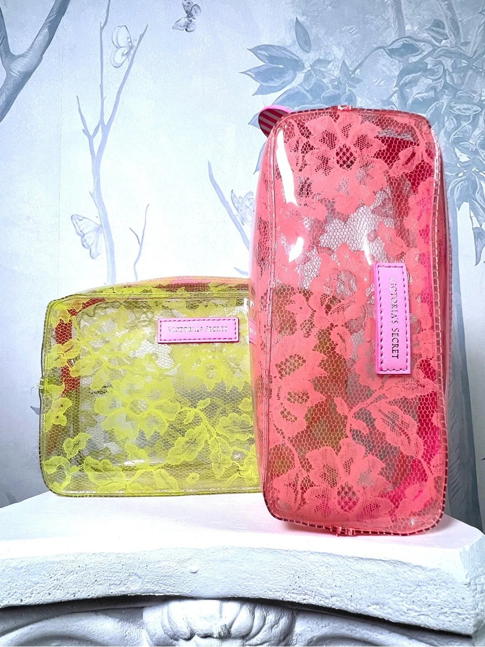 Victoria's Secret Neon Lace Clear Cosmetic Bag Set
